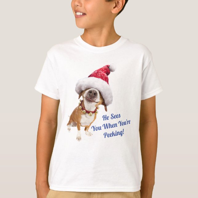 Dog With Big Santa Hat T-Shirt (Front)