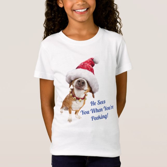 Dog With Big Santa Hat T-Shirt (Front)