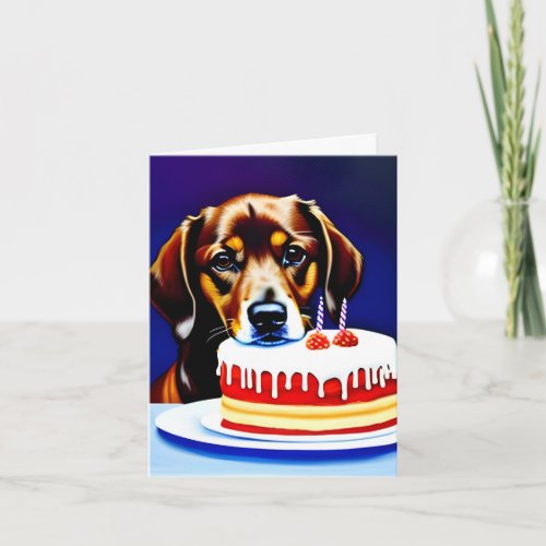 Dog With Birthday Cake Folded Greeting Card