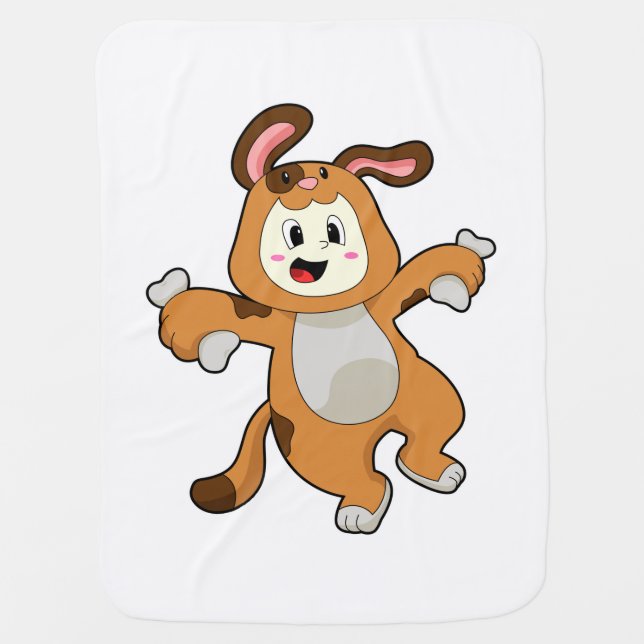 Dog with Bone as Rabbit Baby Blanket (Front)
