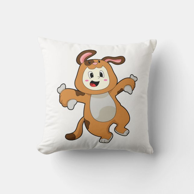 Dog with Bone as Rabbit Throw Pillow (Front)