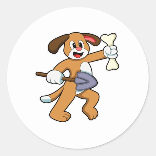 Dog with Bone  Shovel Classic Round Sticker