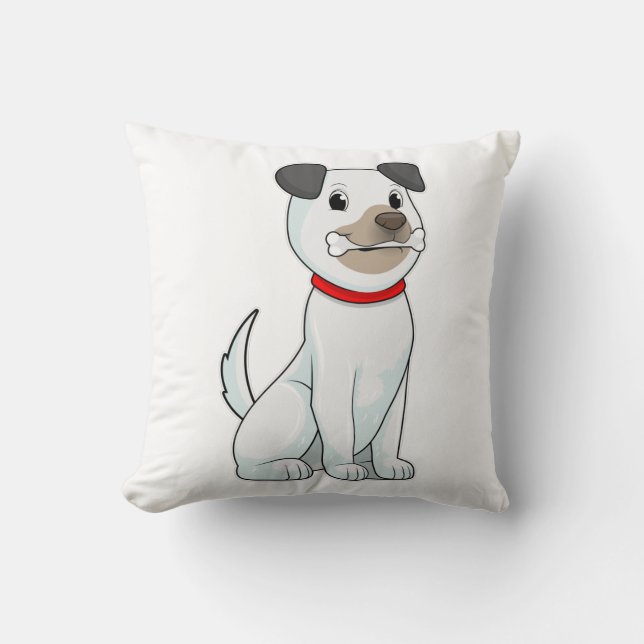 Dog with Bone Throw Pillow (Front)