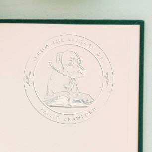 Dog with Book From The Library Of Embosser