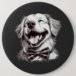 dog with bow tie laughing button