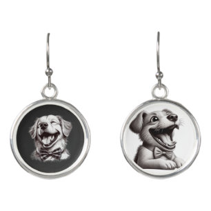 dog with bow tie laughing earrings