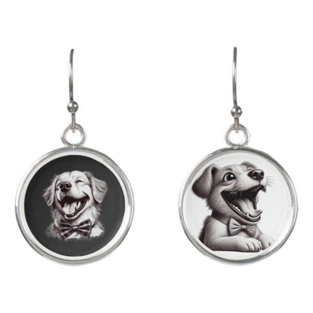 dog with bow tie laughing earrings (Front)