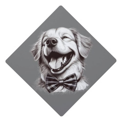 dog with bow tie laughing graduation cap topper