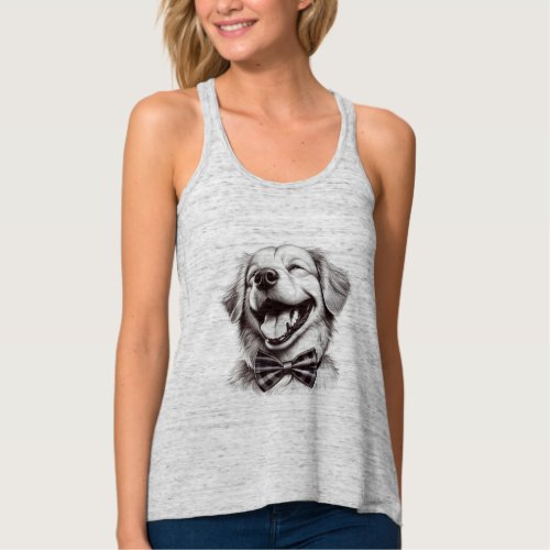 dog with bow tie laughing tank top