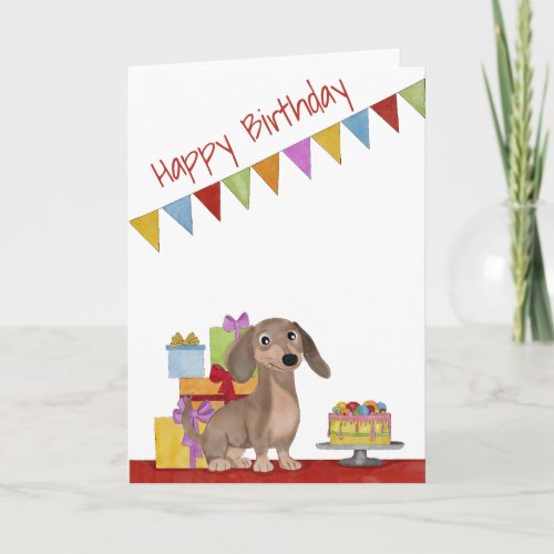 Dog with cake and gifts Birthday Card