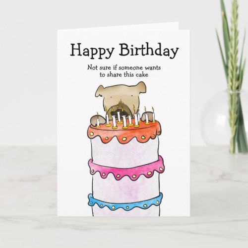 Dog with cake birthday card