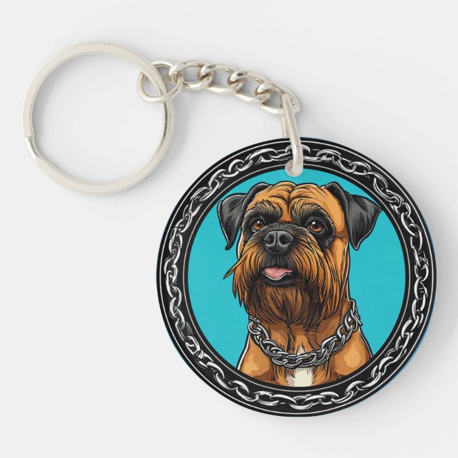 Dog with Chain Collar and Bold Background Keychain (Front)
