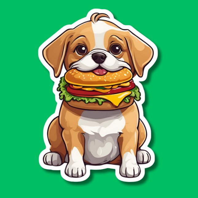 Dog with Cheeseburger Chew Waterproof Sticker (Creator Uploaded)