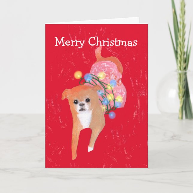 Dog with Christmas Lights Card (Front)