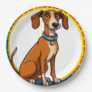 Dog with Colorful Collar Inside Decorative circle Paper Plates
