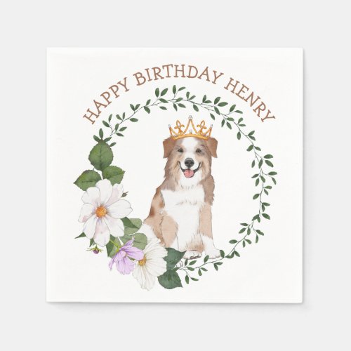 Dog With Crown Floral Birthday Napkins