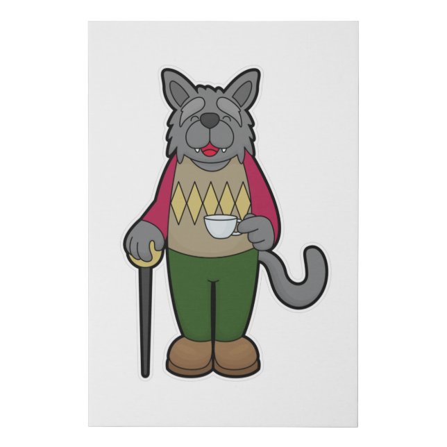 Dog with Cup of Coffee Faux Canvas Print (Front)