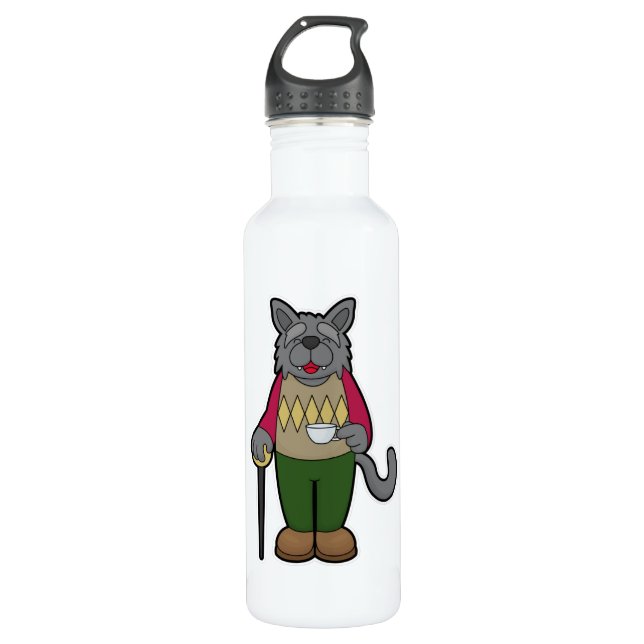 Dog with Cup of Coffee Stainless Steel Water Bottle (Front)