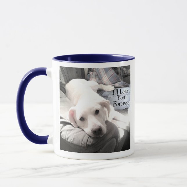 Dog With Dad Valentine's Day Blue Forever Love Mug (Left)