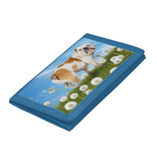 Dog With Dandelion Tri-fold Wallet