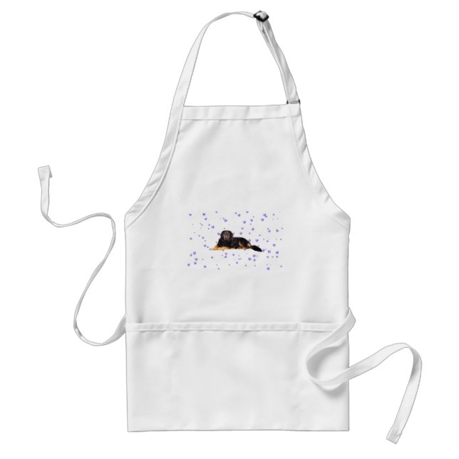 Dog with Falling purple Hearts Adult Apron (Front)