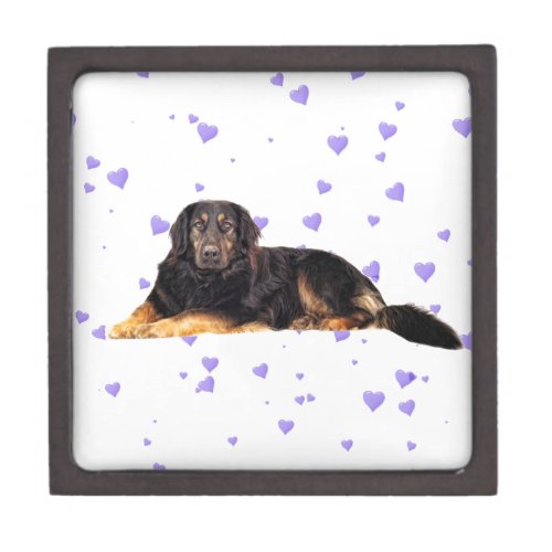 Dog with Falling purple Hearts Jewelry Box