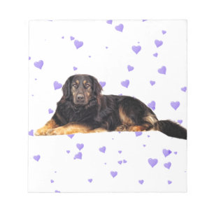 Dog with Falling purple Hearts Notepad