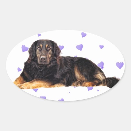 Dog with Falling purple Hearts Oval Sticker