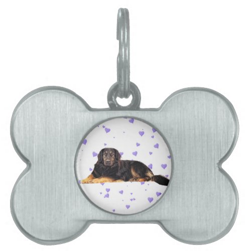 Dog with Falling purple Hearts Pet Tag