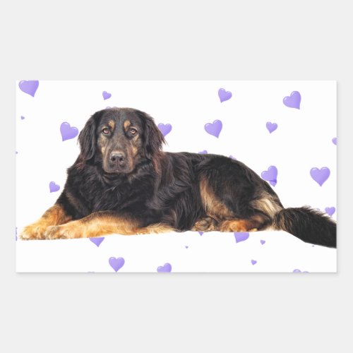 Dog with Falling purple Hearts Rectangular Sticker