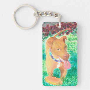 Dog With Frisbee and Roses Keychain
