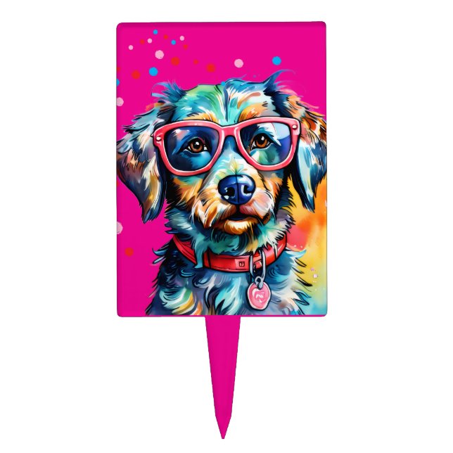 Dog with Glasses Cake Topper (Front)