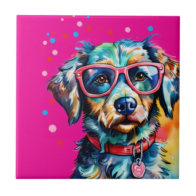 Dog with Glasses Ceramic Tile (Front)