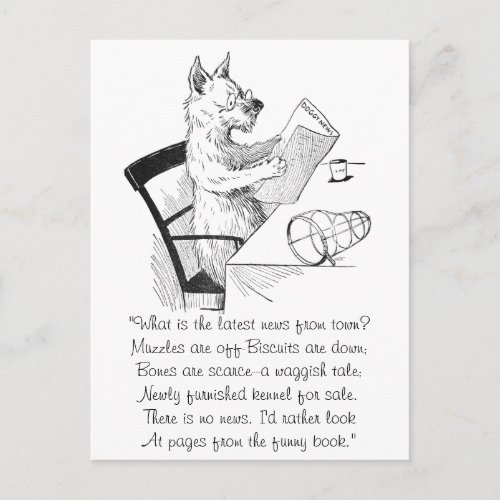 Dog With Glasses Reads the Paper Postcard