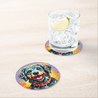 Dog with Glasses Round Paper Coaster