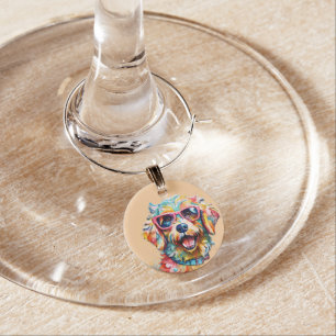Dog with Glasses Wine Charm