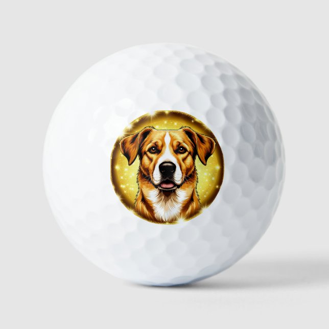 Dog with Golden Background Golf Balls (Front)