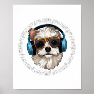 dog with headphones dog with glasses listen Listen Poster