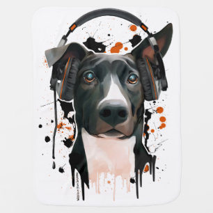 Dog with headphones. music lover swaddle blanket