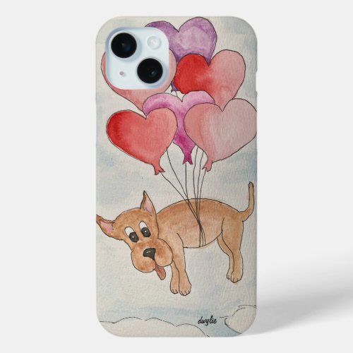 Dog with Heart Balloons iPhone 15 Plus Case