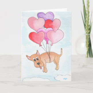Dog with Heart Balloons Holiday Card
