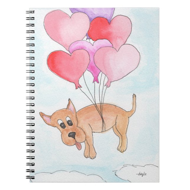 Dog with Heart Balloons Notebook (Front)