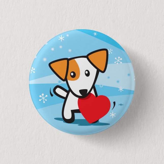 dog with heart in snow button (Front)