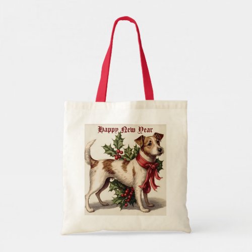 Dog With Holly Tote Bag