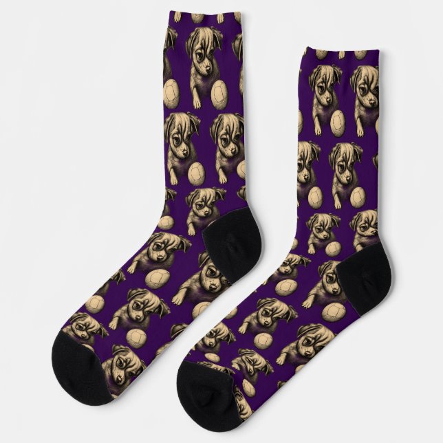 Dog with its ball Cute Animal Lover design Socks (Left)