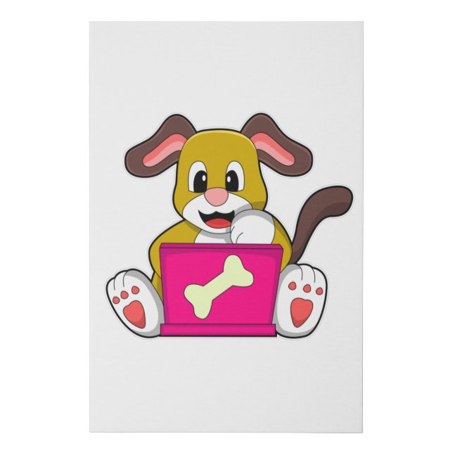 Dog with Laptop Faux Canvas Print (Front)