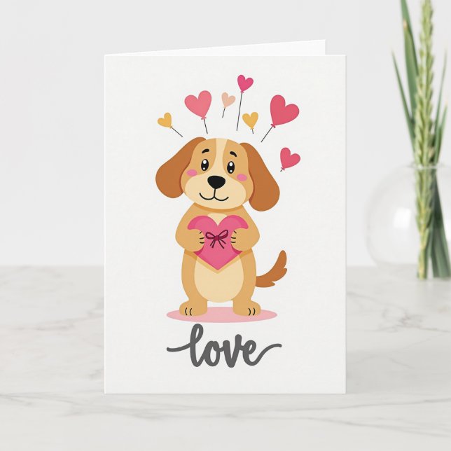 Dog With Love Heart Balloon Card (Front)