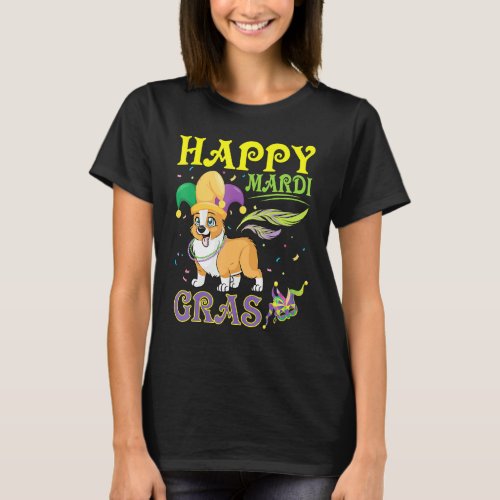 Dog With Mardi Gras Costume Dancing Happy Mardi Gr T_Shirt