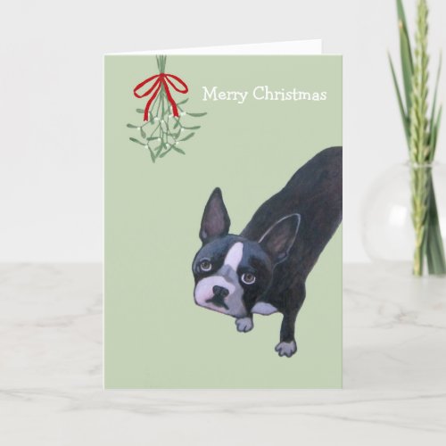 Dog with Mistletoe Holiday Card