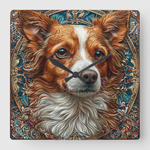Dog With Ornate Decorative Background Square Wall Clock